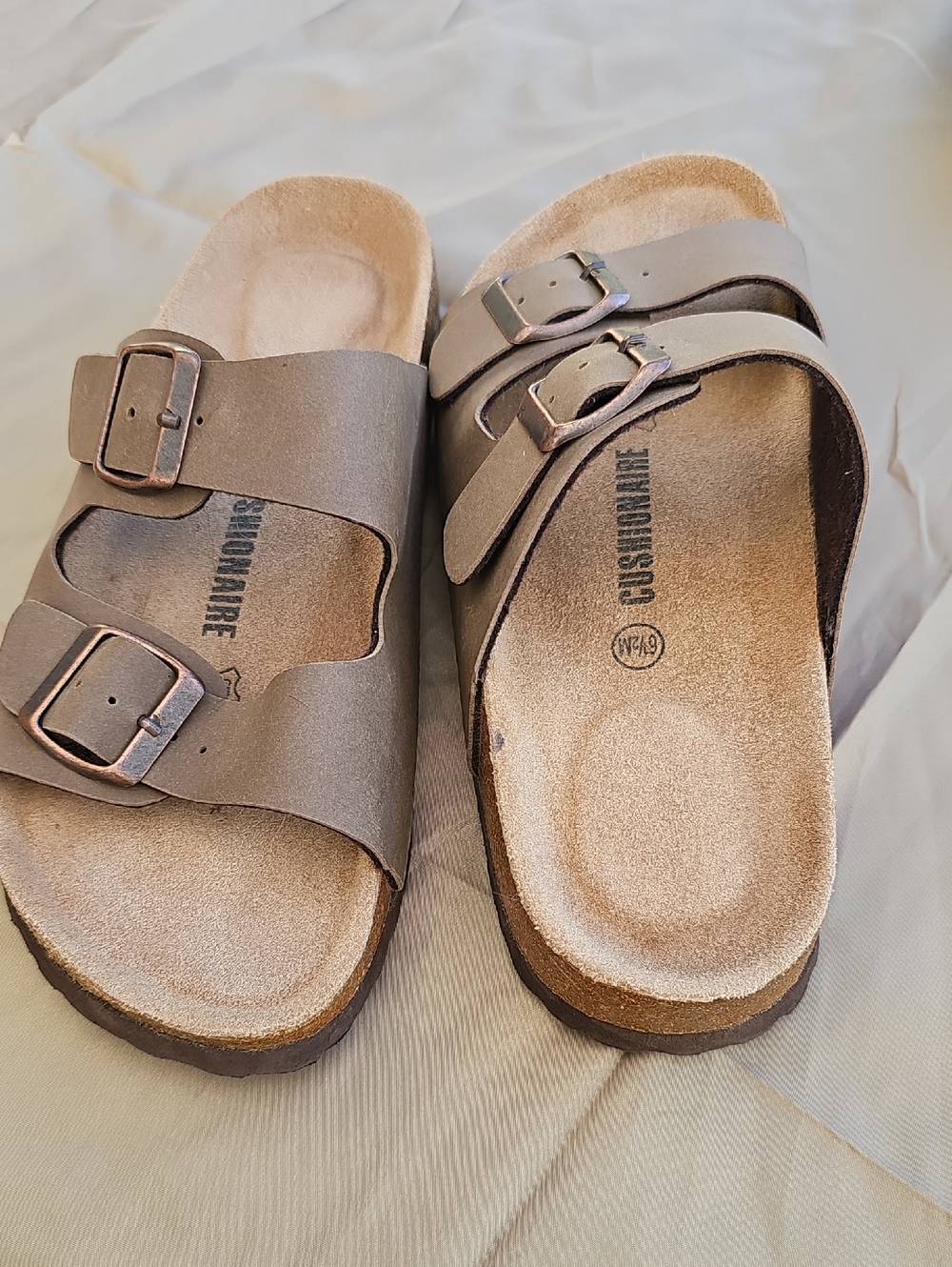 Customware Women's Double-Buckle Slide Sandals in Taupe